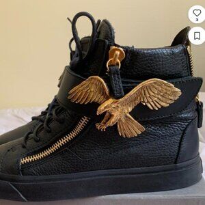 Giuseppe Zanotti Black Leather Eagle High Top Sneakers EUC